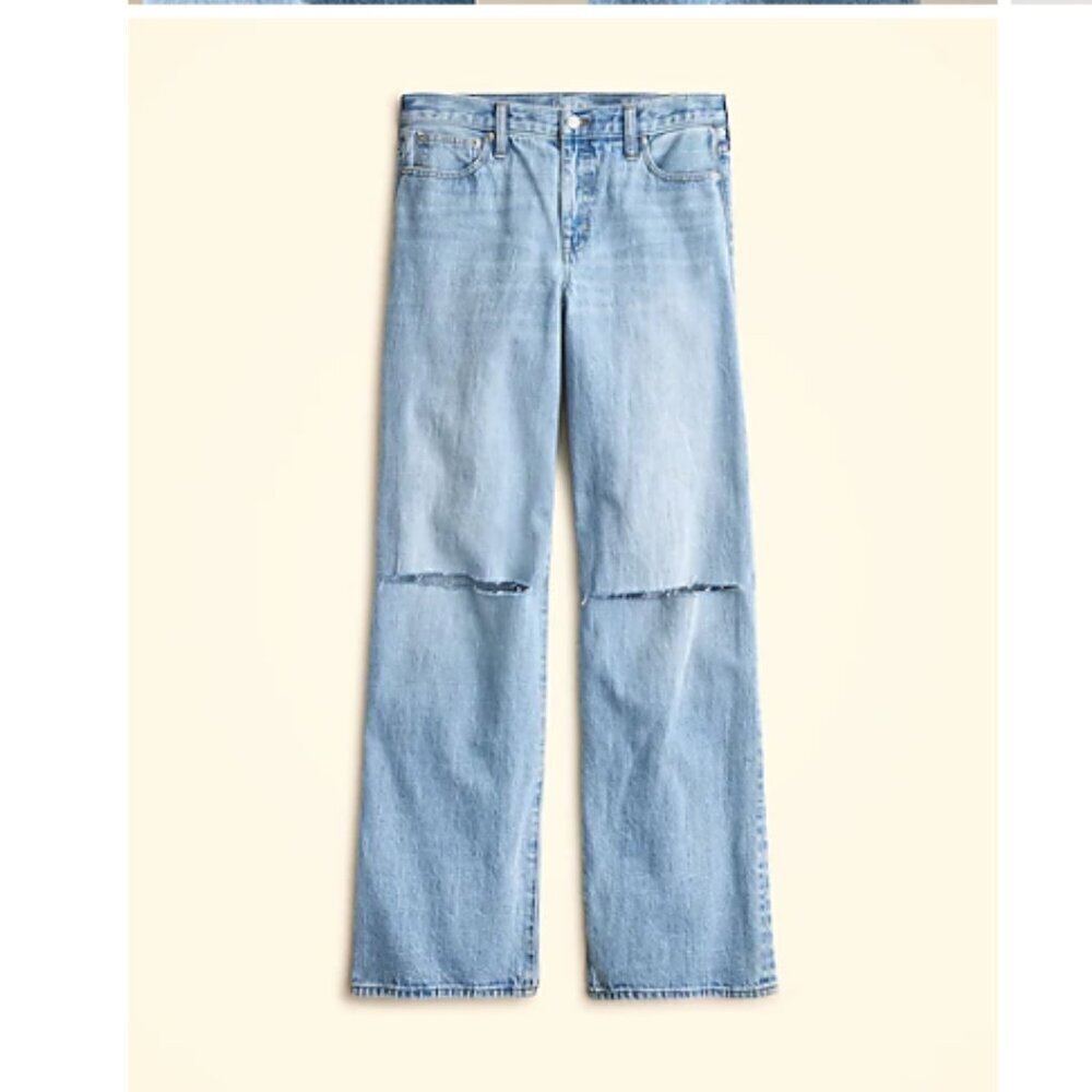 J.Crew Petite Lower Rise Distressed Wide Leg Jean Blue Synniva Wash US 32P NWT. - Picture 5 of 6
